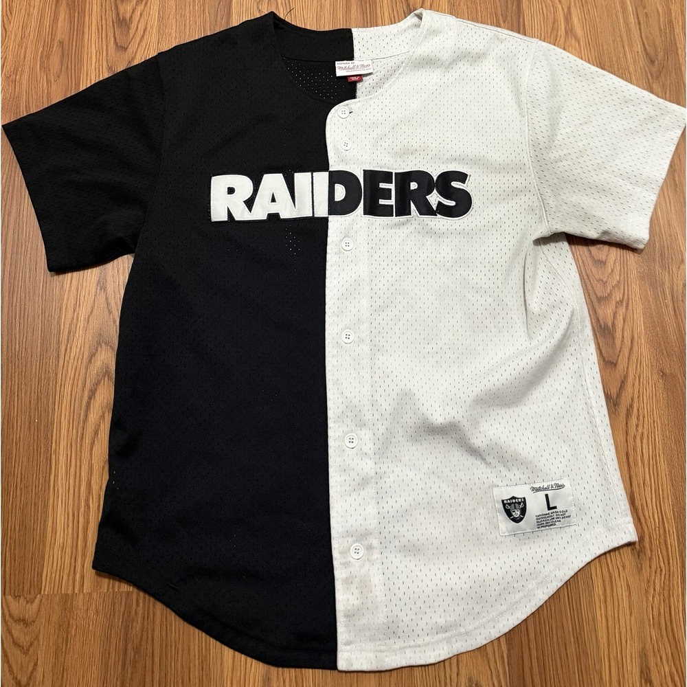 Raiders Jersey Mens Large Mitchell & Ness Split Mesh Stitched NFL